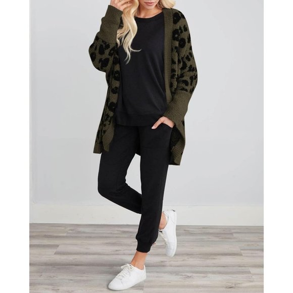 Womens Long Sleeve Open Front Fall Fashion Loose Knit Printed Winter Coats - Picture 3 of 4